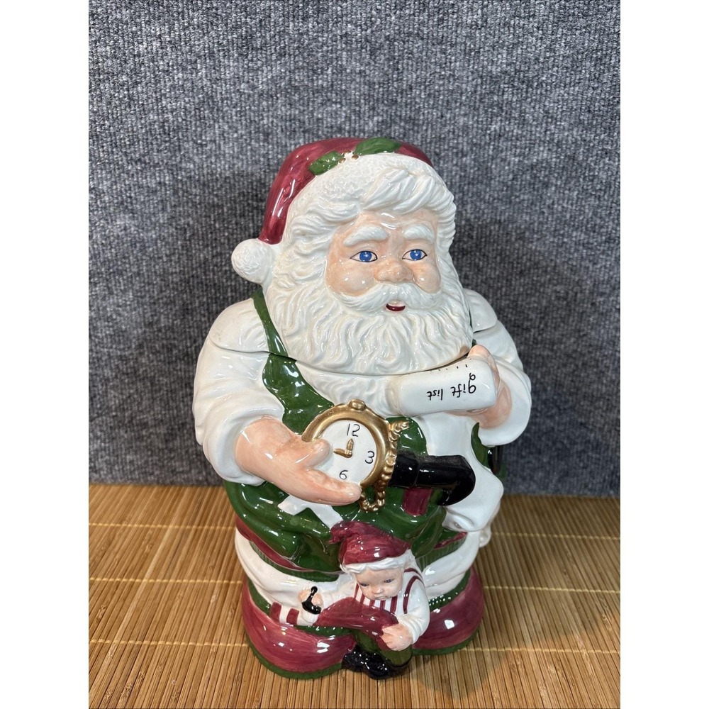 Vtg~JcPenney's~Ceramic Santa & Elf Checking Gift List Cookie Jar~12"